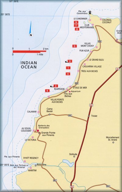 Mauritius ÉNy-i partjának merülőhelyei