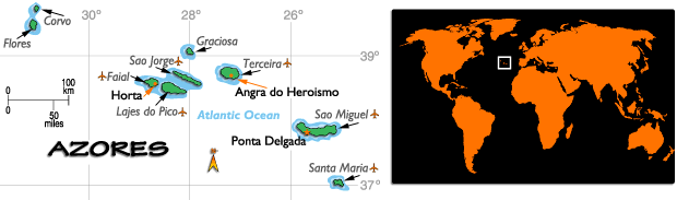 Azori-szigetek térképen